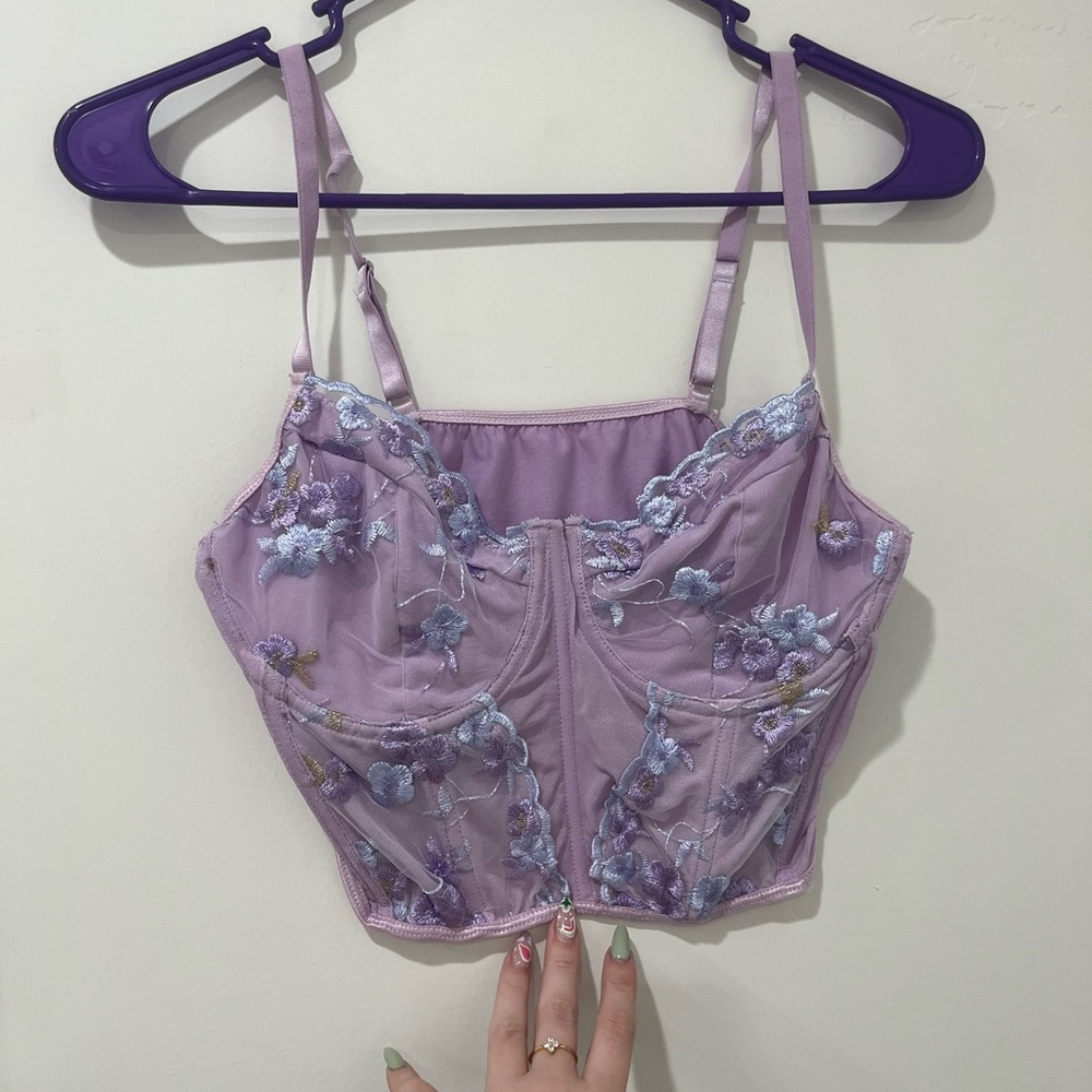 Floral Embroidered Purple Corset Top